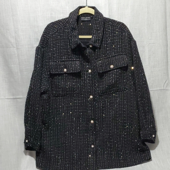 Lane Bryant Jackets & Blazers - Lane Bryant Black Tweed Shacket with Metallic threads and pearl buttons.